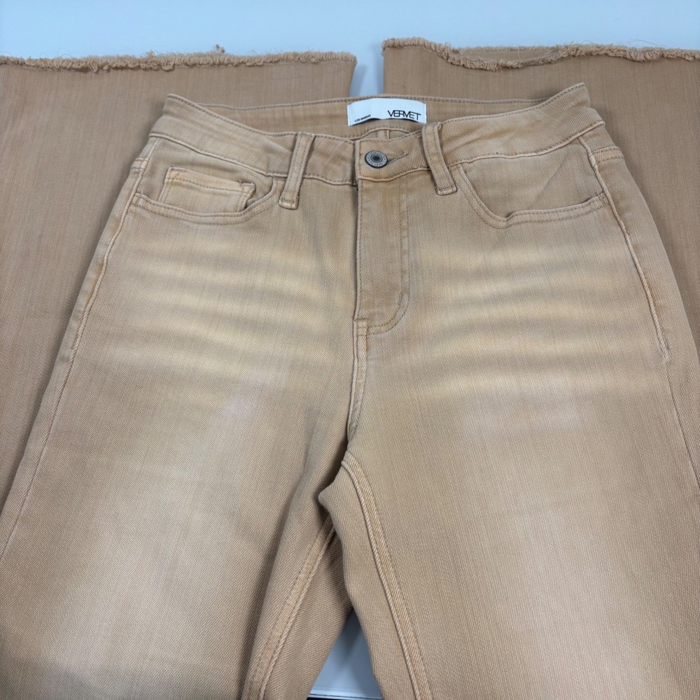 VERVET Women 26 Tan Flare Jeans Good Distressed High Rise Bell Bottom FLAW